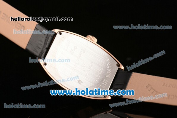 Franck Muller Chronometro Miyota Quartz Rose Gold Case with Black Leather Bracelet White Dial and Black Markers - Click Image to Close